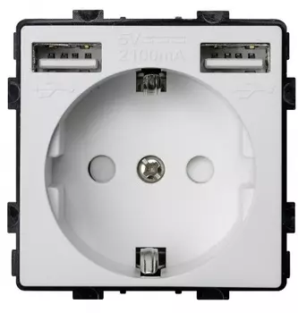 Розетка в рамку Sibling Powersocket-1PW(USB) с USB-портами белая