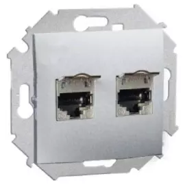 Розетка Simon 1591564-033 компьютерная двойная 2хRJ45 кат.6A (АМР, FTP), алюминий