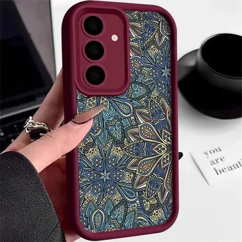 Винтажный чехол для телефона с синим узором для Samsung S24 S23 Ultra S22 Plus S21 A55 A54 A34 A32 A14, противоударный цветной силиконовый мягкий чехол Samsung S24 чёрный