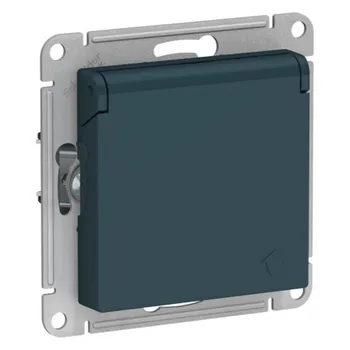 Розетка Systeme Electric AtlasDesign встраиваемая изумруд со шторками с крышкой (ATN000846)