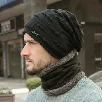 Шапка мужская с флисовой подкладкой, теплая, вязаная, зимняя average size