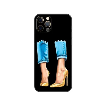 Женский чехол-накидка на высоком каблуке для iPhone 5 5s 2020se 6 6s 7 8 plus x 10 XR XS 11 12 13 mini pro MAX черная задняя крышка из ТПУ iphone 5 5S SE 2016