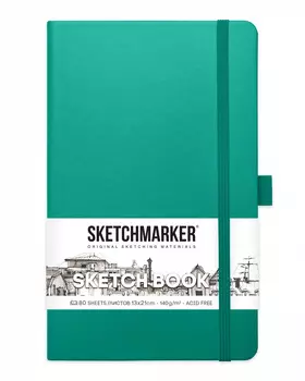 Блокнот для зарисовок Sketchmarker 13х21 см 80 л 140 г, твердая обложка Изумрудный