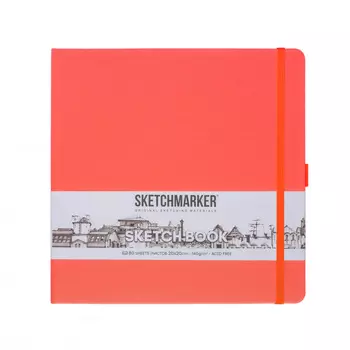 Блокнот для зарисовок Sketchmarker 20*20 cм 80 л 140 г, твердая обложка Неоновый коралл