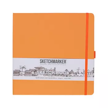 Блокнот для зарисовок Sketchmarker 20*20 cм 80 л 140 г, твердая обложка Оранжевый неон