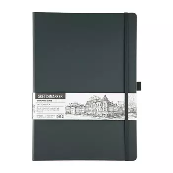 Блокнот для зарисовок Sketchmarker 21*29,7 см 80 л 140 г, твердая обложка Графитовый
