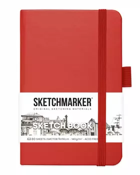 Блокнот для зарисовок Sketchmarker 9х14 см 80 л 140 г, твердая обложка Красный