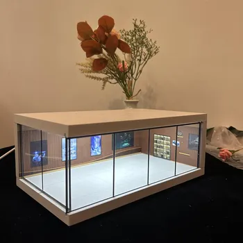 1:64 Garage Display Case Protective Lighted Collectible Showcase Vehicle Scene Toy for чёрный
