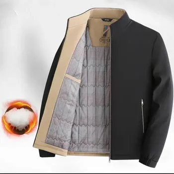 Dad s Winter Coat Black Gold Velvet Thickened Middle-aged Men s Stand-up Collar Jacket Autumn and Winter Tops M