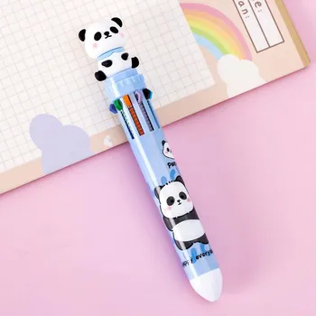 1 шт. Милая шариковая ручка Lytwtw s Press Cartoon Panda Multicolor 10 в 1 цвета канцелярские принадлежности для школы и офиса Creative Kids белый