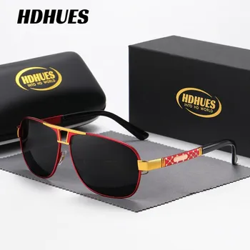 HdHues Поляризованные модные солнцезащитные очки для вождения унисекс в большой металлической оправе, UV400 чёрный