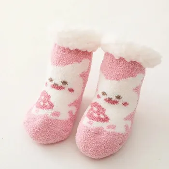 New Children Cartoon Socks for Newborn Girls Boys Baby Anti-slip Plus Thicken Wool Warm Winter Cute Christmas Socks for 0-4Yrs S for 0-1Years