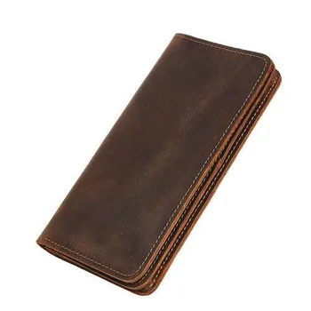 Винтажный мужской кошелек BISON DENIM, длинный кошелек Crazy Horse из натуральной кожи, брендовый кошелек с держателем для карт чёрный