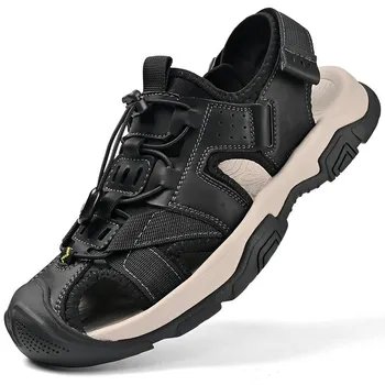 Fashion Men Sandals Summer Shoes New Plus Size Mens Sandals Fashion Casual Outdoor Beach Slippers BreathableAnti-collision shoes 38 коричневый