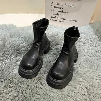 Fashion Women new fashion boots Thick soled square toe anti slip shoe Casual and comfortable short boot Trendy ladies shoes Botas mujer 35 хаки