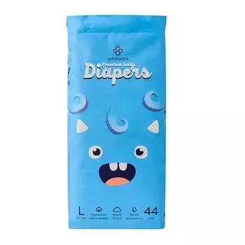 SUPERGREEN Подгузники Premium baby Diapers размер L ( вес 9-13 кг) 44.0