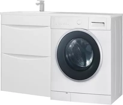 Тумба с раковиной Bellezza Олиссия 120 L, белая, под стиральную машину, 2 ящика