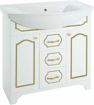 Тумба с раковиной Bellezza Тиффани 105 белая, патина золото