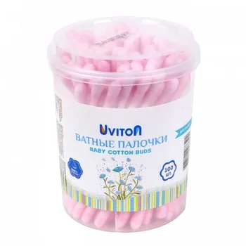Ватные палочки для детей, для макияжа цветные 100 шт Uviton, розовые