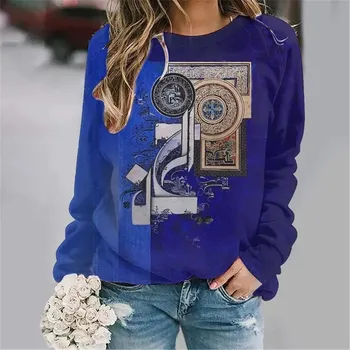 Осенний женский пуловер VersatileY2k, модный повседневный свободный и удобный свитшот с круглым вырезом с графическим принтом, уличная одежда 2023 S