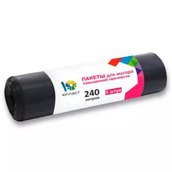 Пакеты для мусора Юпласт 240л 5шт рулон пвд черные юхоз2103