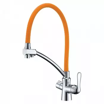 Смеситель Lemark Comfort LM3070C-Orange для кухни с подключением к фильтру питьевой водой, хром оран