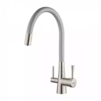 Смеситель Lemark Comfort LM3075BN-Silver для кухни, с гиб. изл., с под. к фильтру п/в, никель/сереб.