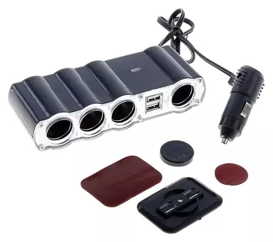 Разветвитель прикуривателя Wf-4008, на проводе, 4 выхода + 2 Usb, чёрный