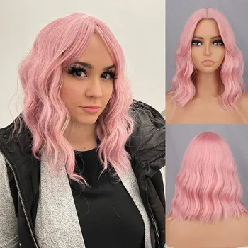 MERISIHAIR женский модный короткий волнистый парик с натуральной воздушной челкой, синтетическое волокно, волнистая волна, до плеч, волнистый коричневый парик D22-8B
