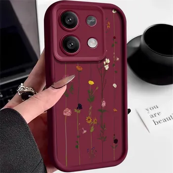Цветочный принт однотонный защитный чехол для телефона Xiaomi 13T 11T Pro Poco F6 X6 Redmi Note 13 12 Pro 11 10 Цветочный противоударный матовый силиконовый мягкий чехол Xiaomi 13T / 13T Pro чёрный