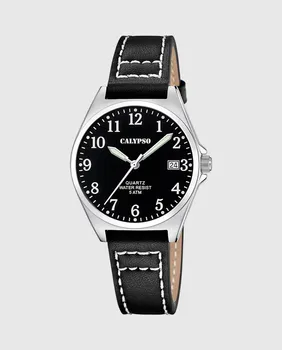 K5869/4 Базовые женские кожаные часы черного цвета Calypso