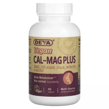 Deva, Cal-Mag Plus, веганская добавка премиального качества, 90 таблеток