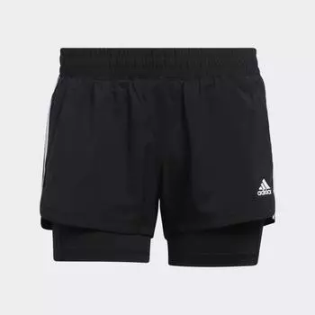 Женские шорты adidas Pacer 3-Stripes Woven Two-in-One Shorts (Черные)
