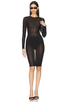 Платье миди с длинным рукавом из сетки Power Mesh Alex Perry, black