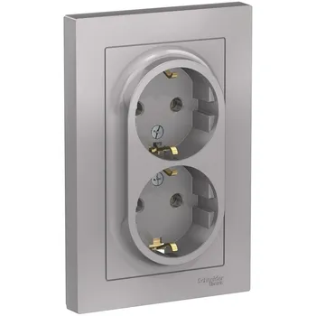 Розетка двойная с заземлением (алюминий) Systeme Electric AtlasDesign ATN000324