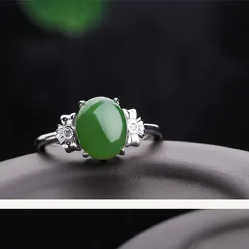 925 пробы Серебряное инкрустированное кольцо из яшмы, Женское кольцо с живым ртом, винтажное Стерлинговое Серебро, кольцо из натурального нефрита