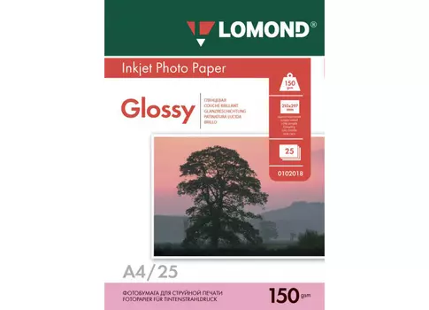 Фотобумага_для струйной печати, A4, 150 г/м2, 25 листов, односторонняя, глянцевая (0102043)