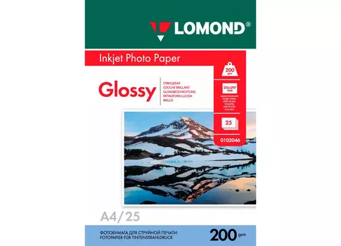 Фотобумага_для струйной печати, A4, 200 г/м2, 25 листов, односторонняя, глянцевая (0102046)