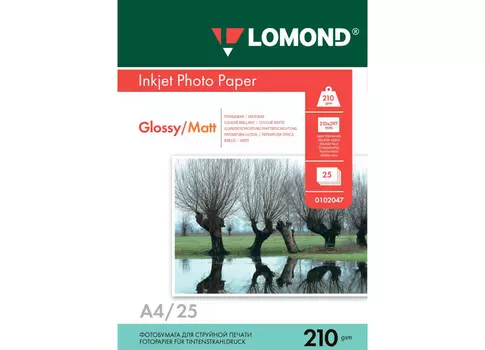 Фотобумага_для струйной печати, A4, 210 г/м2, 25 листов, двусторонняя, глянцевая/матовая (0102047)