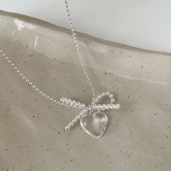 Прозрачное ожерелье с жемчугом Love Bow, женское, простое, индивидуальное, с высоким чувством моды, темпераментное, универсальное, цепочка на шею, цепочка на ключицу