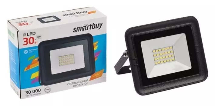 Прожектор светодиодный Smartbuy FL SMD Light, 30 Вт, 6500 К, 1600 Лм, Ip65, холодный белый