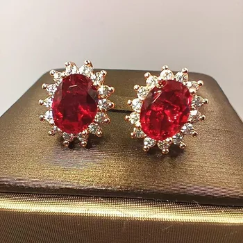 SACE GEMS Розовые рубиновые серьги женские цирконовые серьги с розовыми и красными кристаллами и цветами, простые модные украшения с кристаллами красный
