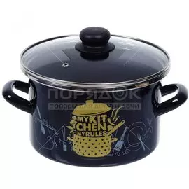 Кастрюля эмалированная сталь, 4 л, с крышкой, крышка стекло, Сантэкс, Моя кухня, 1-2240112, индукция