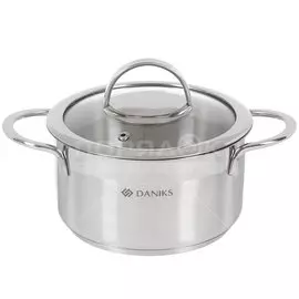 Кастрюля нержавеющая сталь, 1.8 л, с крышкой, крышка стекло, Daniks, Бонн, GS-01319-16CA, индукция