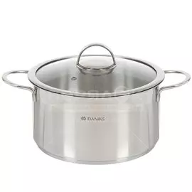 Кастрюля нержавеющая сталь, 5.8 л, с крышкой, крышка стекло, Daniks, Бонн, GS-01319-24CA, индукция