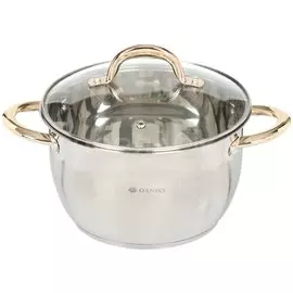 Кастрюля нержавеющая сталь, 4.3 л, с крышкой, крышка стекло, Daniks, Мадрид Gold, SD-322G, индукция