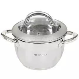Кастрюля нержавеющая сталь, 1.8 л, с крышкой, Daniks, Мадрид, SD-316
