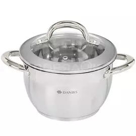 Кастрюля нержавеющая сталь, 2.6 л, с крышкой, Daniks, Мадрид, SD-318