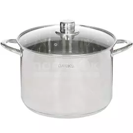Кастрюля нержавеющая сталь, 9 л, с крышкой, крышка стекло, Daniks, ОБТ, SD-6HP-9, индукция