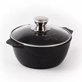 Кастрюля алюминий, антипригарное покрытие, 3 л, с крышкой, крышка стекло, Мечта, Гранит black, 43802, черная